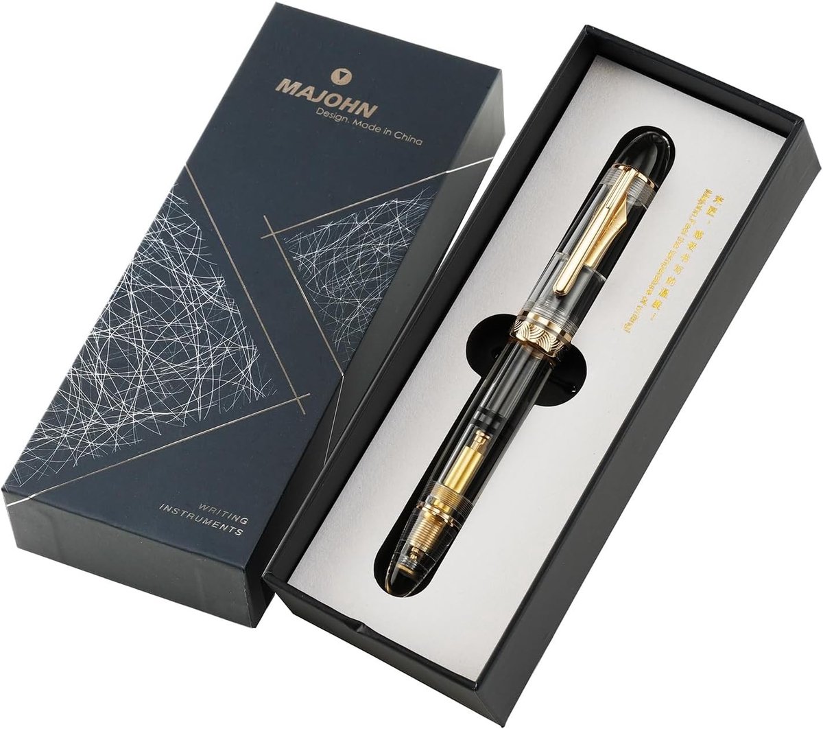 Piston Vulpen met Fijne Nib, Grote Capaciteit en Transparante Acrylaat Behuizing - Perfect Cadeau met Doos