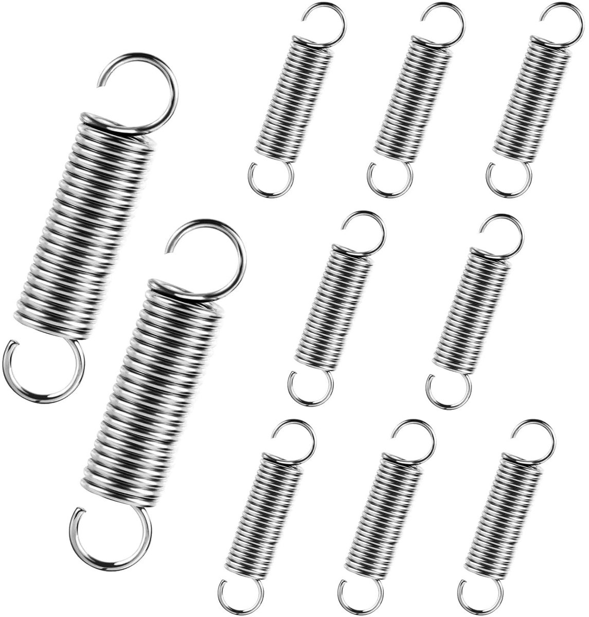 Set van 10 Spanningsveren 75 x 17 x 2mm met Dubbele Haak - Roestvrijstalen Compressieveren voor Trampolines, Afvalbakken en Tuinmeubelen