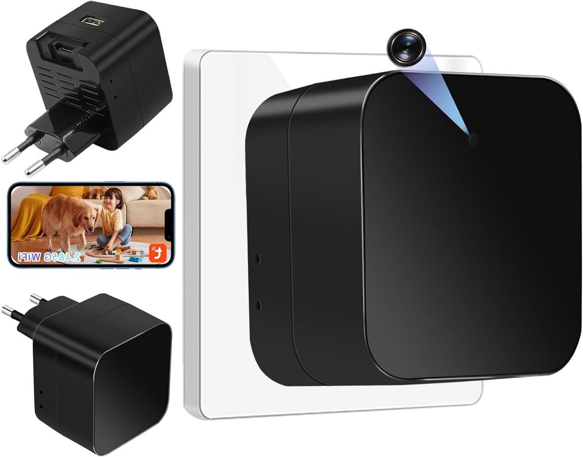 Verborgen Camera - Mini Oplader Camera - Thuis Bewaken - Wifi HD 1080p - Tot 256GB - Zwart