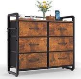 HOKEEPER Commode à 6 tiroirs en tissu – Meuble de rangement avec plateau en bois – Commode étroite – Buffet – Meuble à tiroirs pour chambre, salon, couloir et entrée – Marron vintage – 78.5 x 28 x 69.7 cm