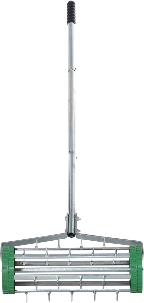 Handmatige Gazonbeluchter met Rol – Verstelbare Steel – 42,5 cm Werkbreedte – Verzinkt Staal – Groen/Zilver