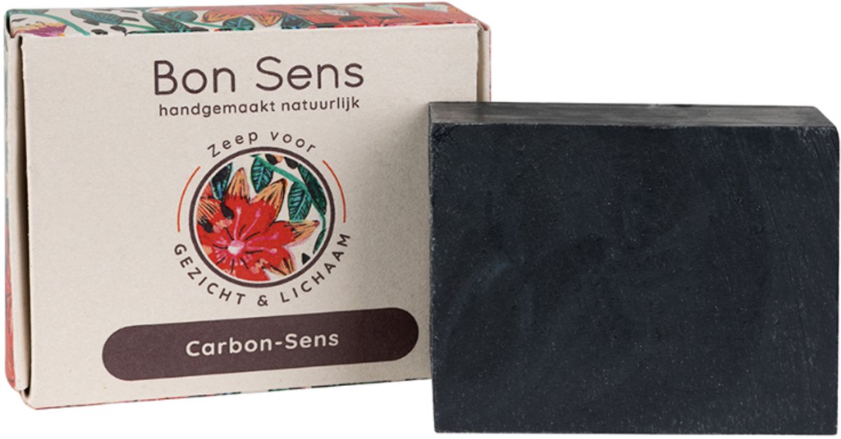 Le Bon Sens Carbon-Sens Zeep 110 gram - vegan, plasticvrij, handgemaakt, biologisch afbreekbaar, voor vette huid, zonder parabenen