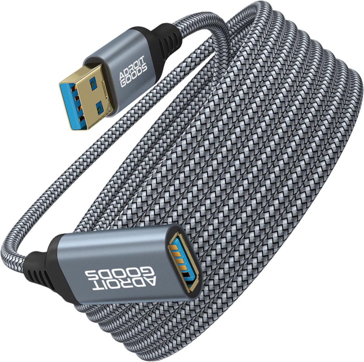 AdroitGoods USB 3.0 Verlengkabel A Male naar A Female 5Gbps High Speed USB Verlengkabel Duurzaam Flexibel Stabiele Dataoverdracht Plug & Play grijs 2 m