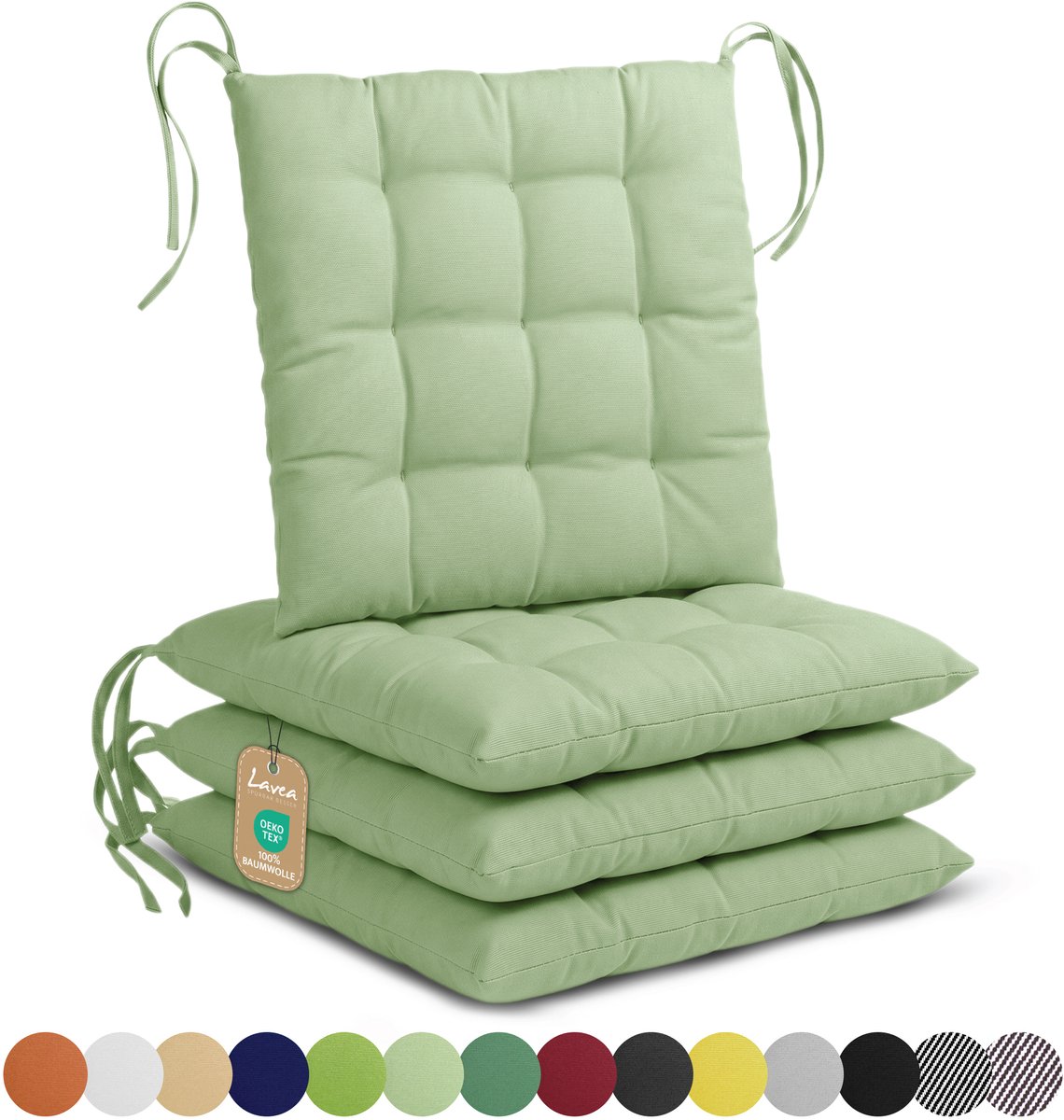 Lavea® Stoelkussens 40x40 cm, Set van 4 – Zitkussen & Stoelpads voor Binnen en Buiten – Comfortabel, Wasbaar en Duurzaam – Eucalyptusgroen