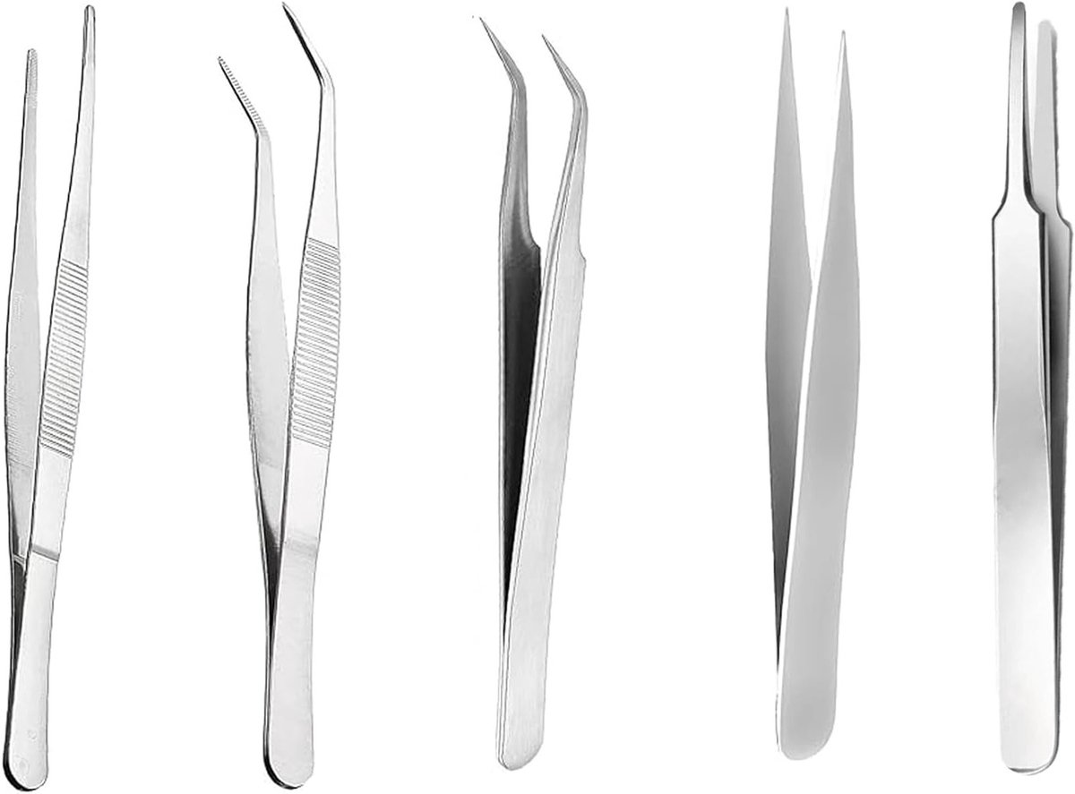 Set van 5 Gebogen Pincetten voor Perfecte Precisie en Veelzijdig Gebruik