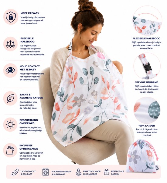 Voedingsdoek - Borstvoedingsdoek - Afschermdoek Tijdens Voeden - Bladeren - 68 x 93 cm van Little Dot. — afbeelding 3