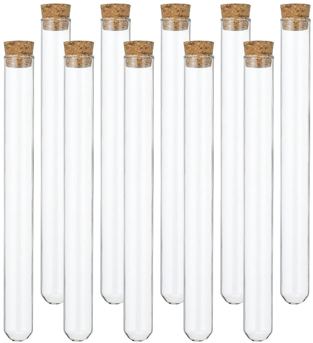 Testbuizen 25 ml - 1000 Stuks, 16 x 150 mm, Rond, Transparant Glas met Kurken Sluiting voor Plantvermeerdering, Wetenschappelijke Experimenten en Opslag van Badzouten