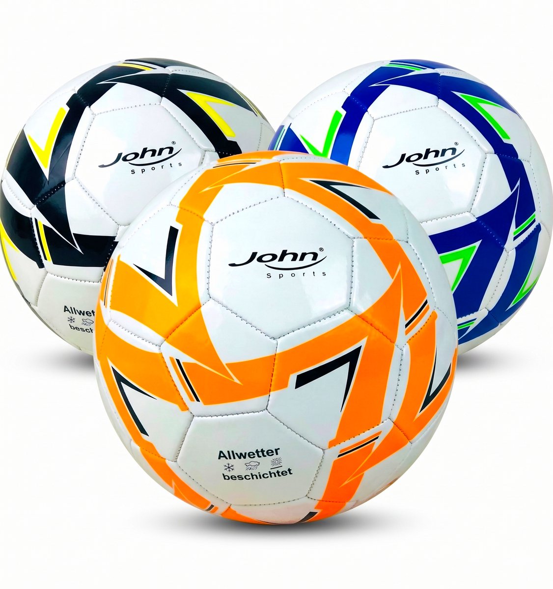John Voetbal - Maat 5 - Opgepompt - 1 stuk - 23cm - Wit - Zwart/Oranje/Blauw - PVC - Leren bal - Voor binnen & buiten - Sport - Bal