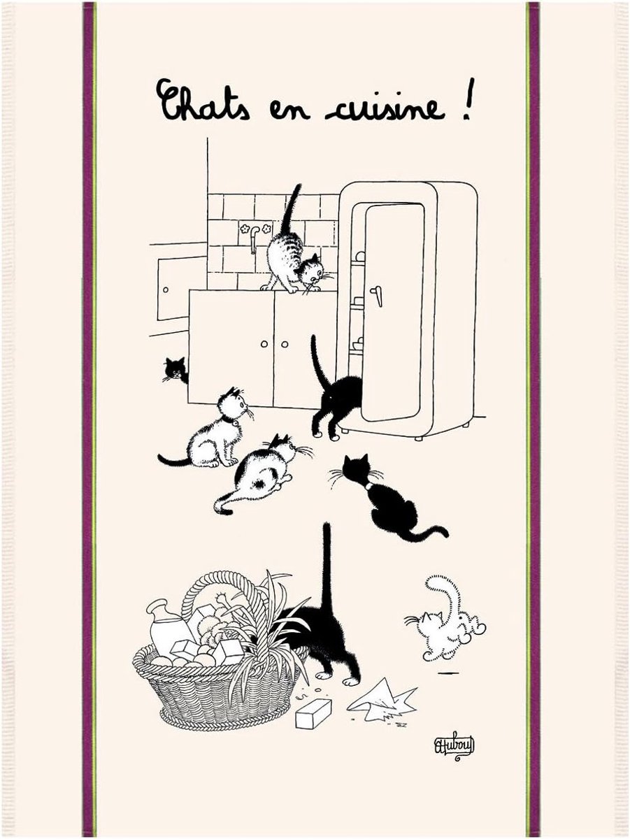 Rechthoekige katoenen theedoek met kattenprint