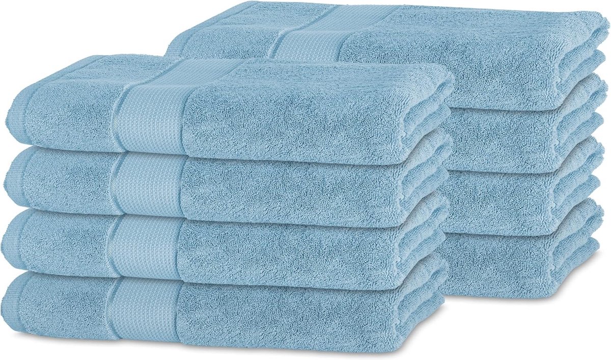 8-delige Set Handdoeken 100% Katoen Lichtblauw 50x100 cm 450 g/m2 Set