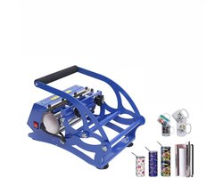 Mokjespers 6-in-1 - Transferpers Machine - Bekers Bedrukken - Instelbare Tijd Temperatuur - 600 Watt 0-200 Graden - Blauw Zwart