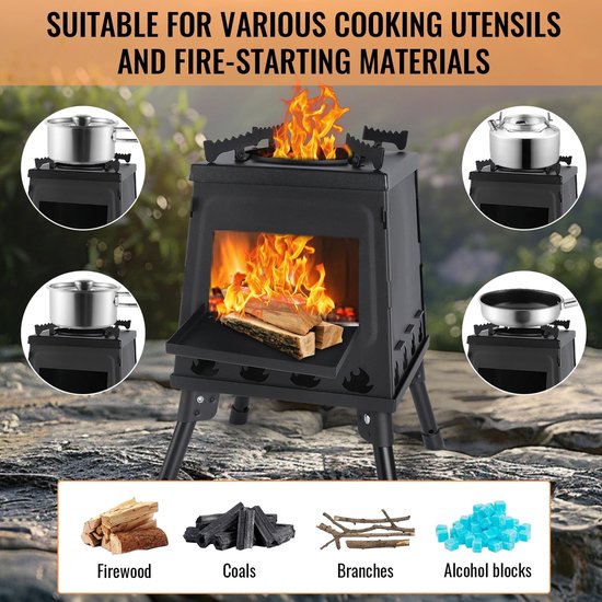 CINK Outdoor® Opvouwbare Camping Houtkachel - Draagbare Outdoor Stove met Draagtas - BBQ, Koken & Verwarmen - Carbon Staal van Merkloos — afbeelding 3