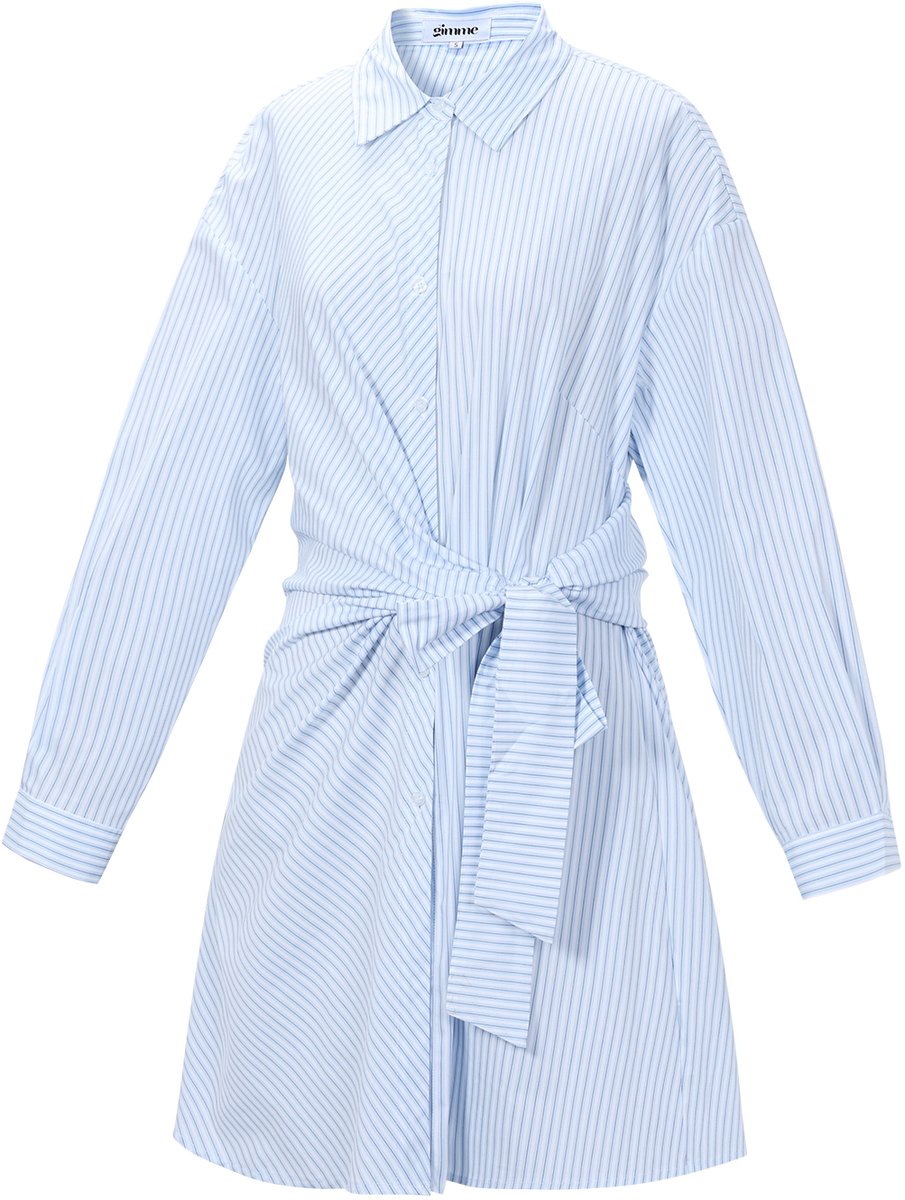 Knotted Blouse Dress – Casual Blousejurk met Knoopdetail – Trendy Outfit voor een Verzorgde Look - Baby Blauw - Maat S