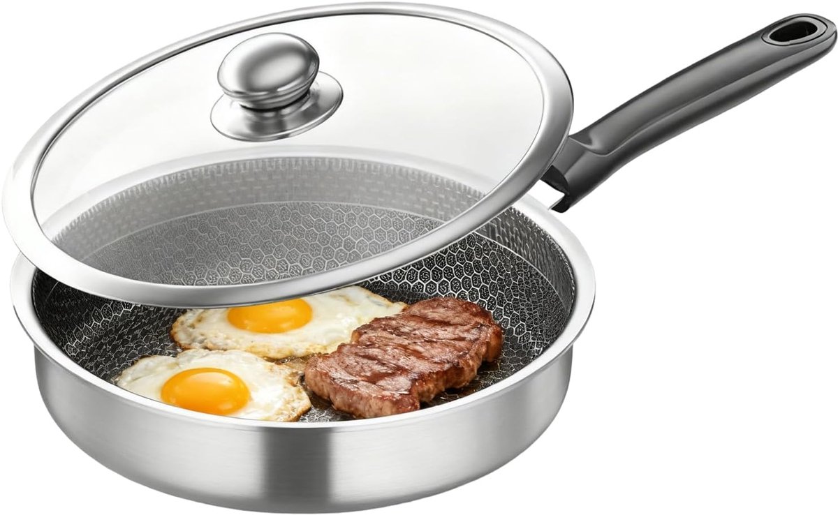 Roestvrijstalen Koekenpan - Honingraat Kookgerei - Veelzijdig Koken - Gelijkmatige Warmte - 30 cm Diameter