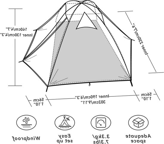 Tent voor 2/3/4 personen, waterdicht, 3-4 seizoenen, ultralichte tent met kleine verpakkingsmaat, koepeltent, direct opzetten voor trekking, outdoor, festivals. — afbeelding 3