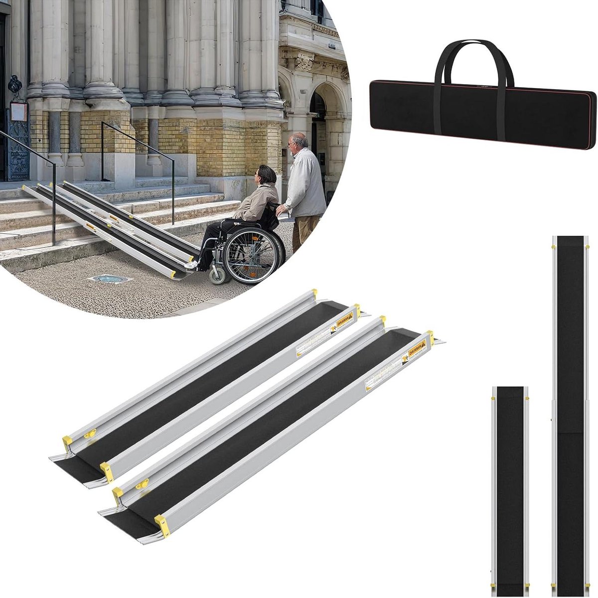 Rolstoelhelling Telescopisch - Oprijplaat Verstelbaar - Drempels Overbruggen - Antislip Coating - 91-1525 cm - Zwart
