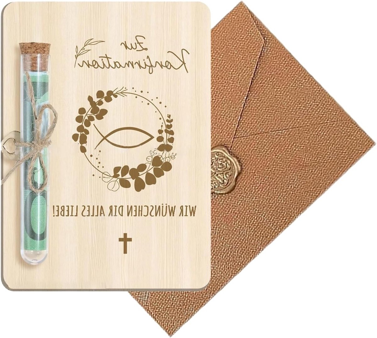 Unieke Bevestigingsgift met Geld, Boxwood met Glazen Buis en Jute Touw voor Kinderen, Bruiloften en Jubilea