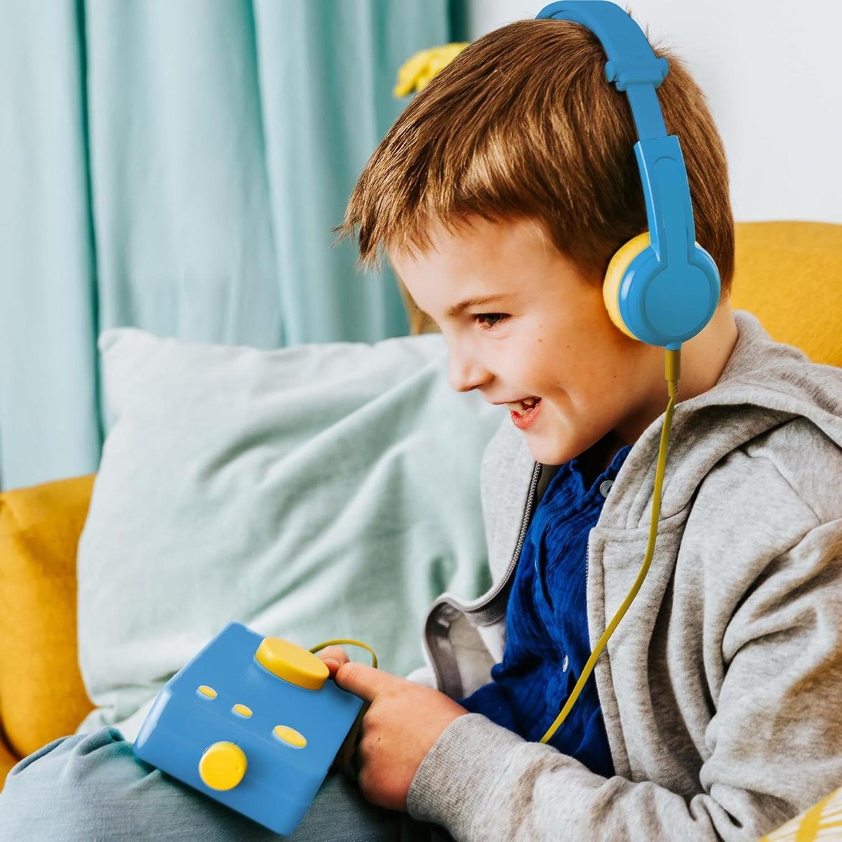 Kinderhoofdtelefoon - Audio koptelefoon - Luisteren naar verhalen - Dubbele jackstekker - Voor 3-8 jaar - Blauw