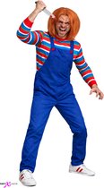 Evil Puppet Horror Pop Kostuum Heren – 5-Delig Halloween Kostuum Volwassenen met Pruik, Speelgoedmes en Nep Littekens – Verkleedkleren Volwassenen Carnavalskleding Heren – Multicolour - Partyxclusive – Maat S