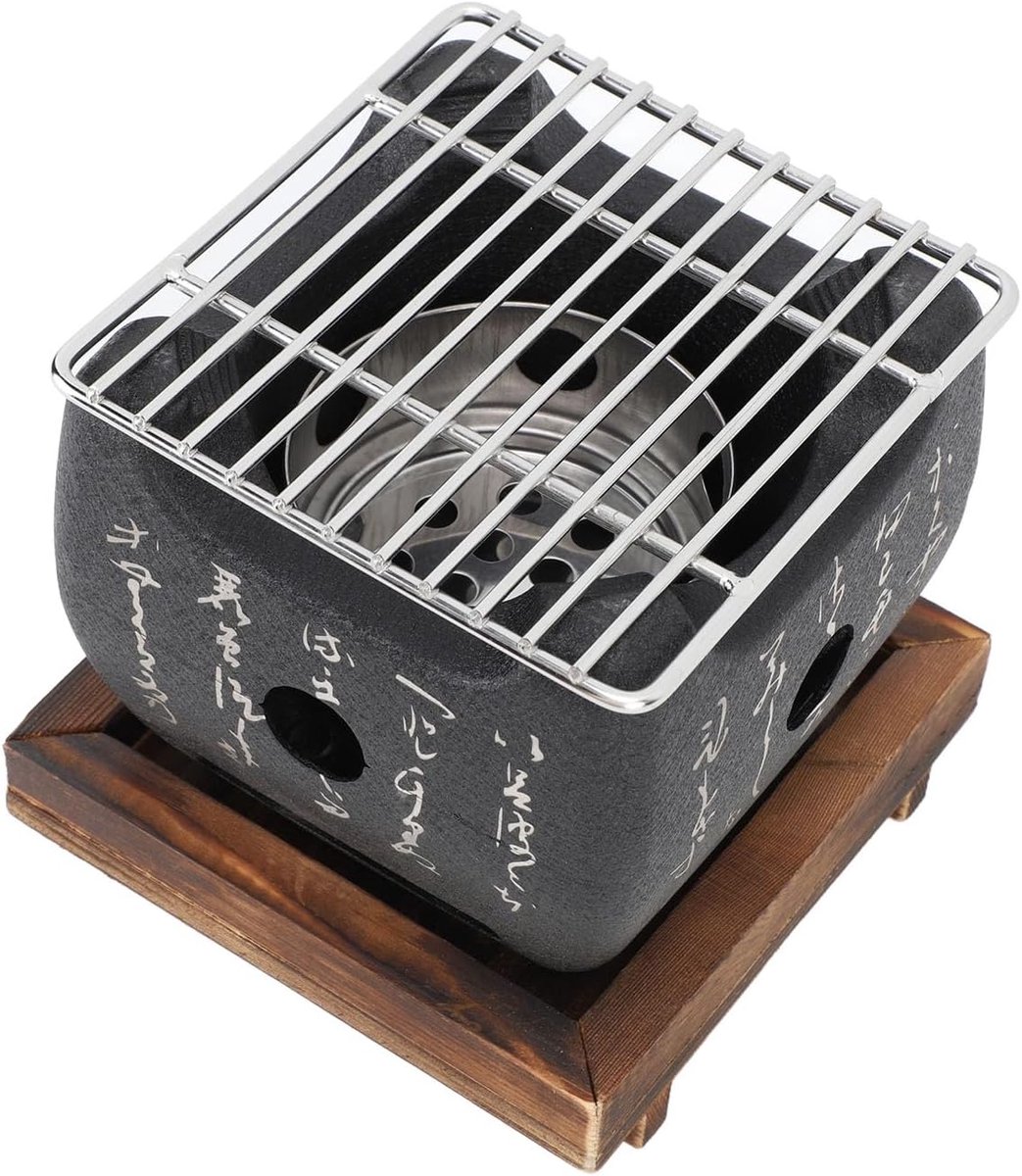 Mini BBQ Grill - Hibachi Kachel Barbecue Fornuis - Buiten Koken - Compact Draagbaar Ontwerp - 19.5x18cm - Zwart