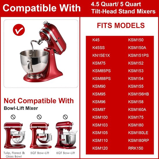 Deeg Haak Mixer - Broodhaak Keukenmachine - Deeg Kneden - Voedselveilig Roestvrij Staal - 4.5-5 Qt - Zilver — afbeelding 2