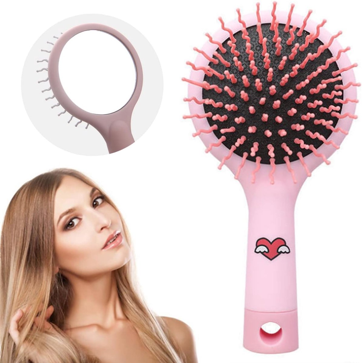 Cartoon Anti-Static Haarkam met Spiegel, Mini Reisborstel voor Nat en Droog Haar, Geschikt voor Meisjes en Vrouwen
