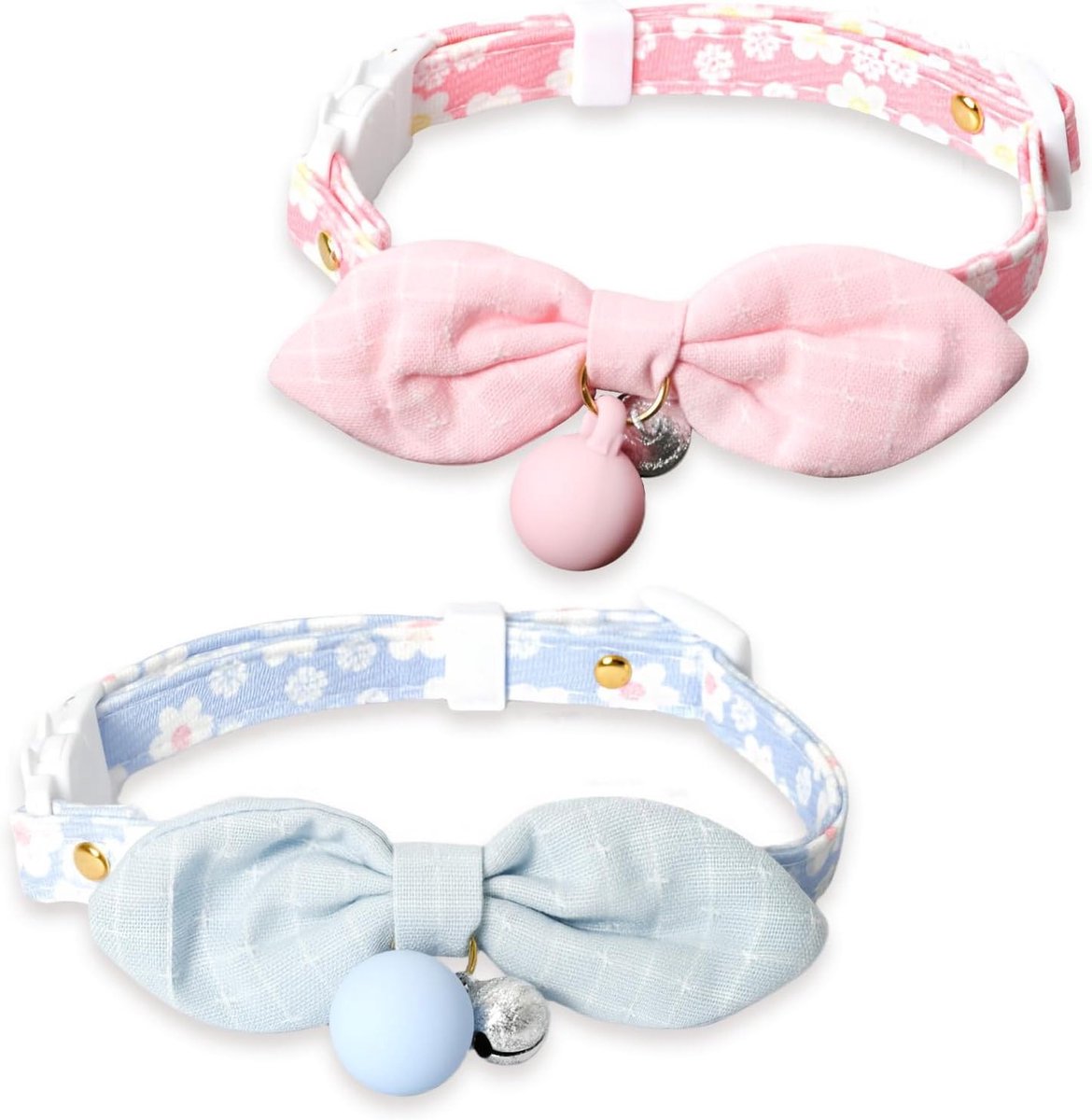 Verstelbare Kattenhalsbanden met Strik en Bel, 16-32cm, Geschikt voor Puppies en Kittens, Veilig en Comfortabel (Roze, Blauw)