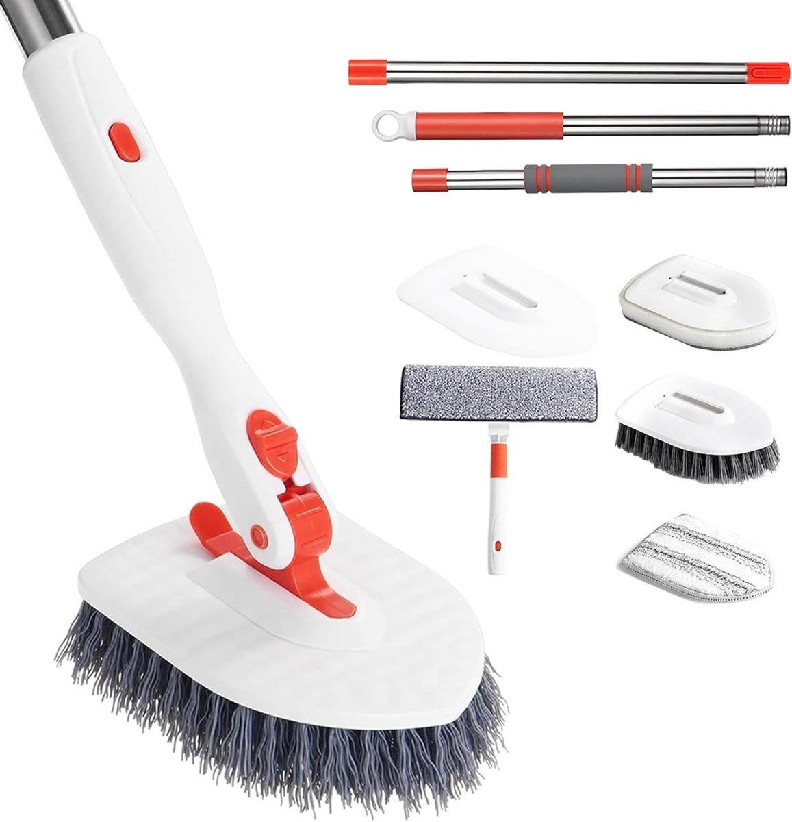 4-in-1 Lange Handgreep Badkamer Tegel Schrobber, Uitschuifbare Bad Cleaner, Verstelbare Schoonmaak Mop voor Vloer, Wand en Badkuip met Verbeterde Reinigingstechnologie