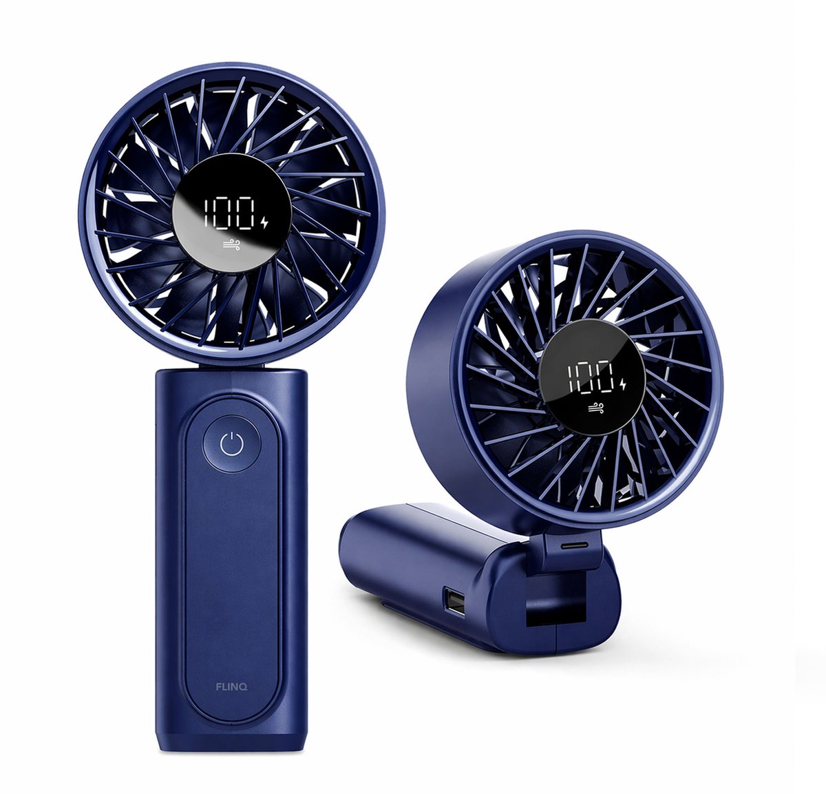 FlinQ Handventilator VoltAir - Draagbare Ventilator - Mini Fan Oplaadbaar - Kleine Portable Ventilator met USB - Draadloze Tafelventilator - Donkerblauw