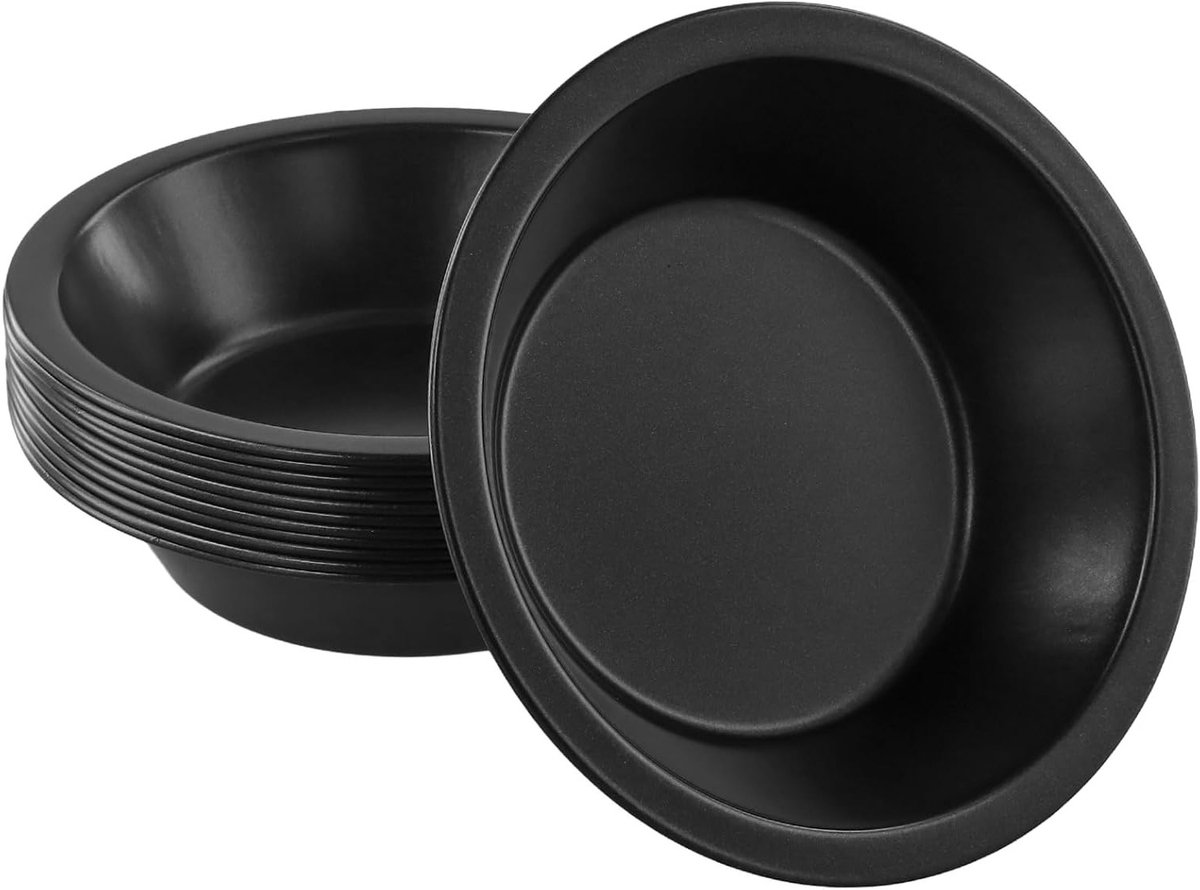 Set van 12 Ronde Mini Taartvormpjes - Zwart - Koolstofstaal Non-Stick