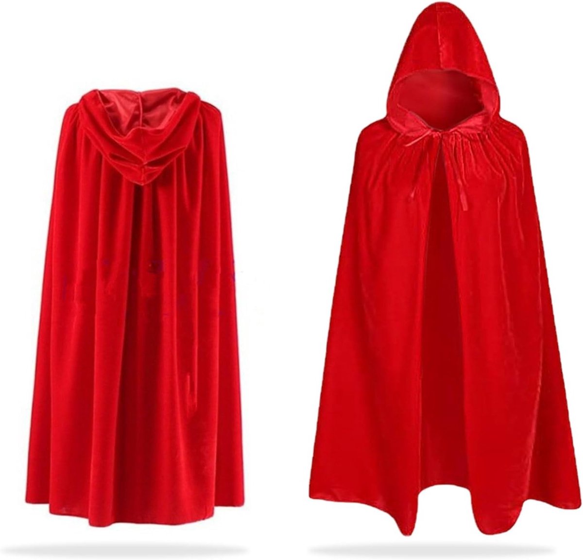 Rode Vampier Cape met Kap - Lange Fluwelen Kostuum voor Halloween, Kerst en Carnaval voor Volwassenen Unisex