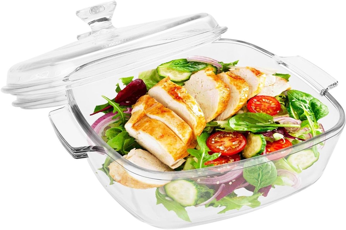 Rechthoekige Ovenschaal met Deksel - 1,2L Hittebestendig Glas - Oven & Magnetron