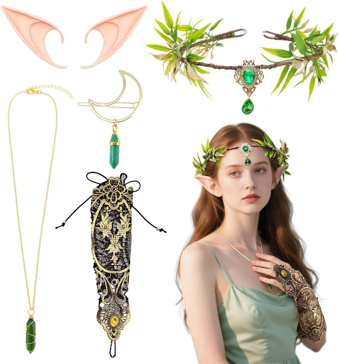 5 Pcs Boself Hoofdband met Bladeren, Elf Kostuum Accessoires, Magische Elf Kroon voor Bruiloft en Feesten