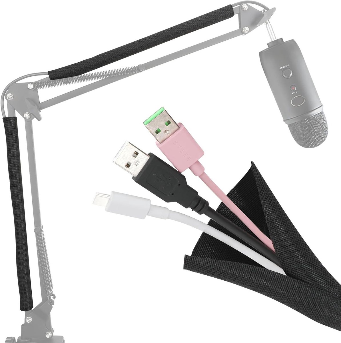 Draadhoezen voor Kabels - Kabelsleeve voor Microfoonstandaard, Opgeruimde Bedrading, Flexibel en Eenvoudig te Installeren (2 Stuks)