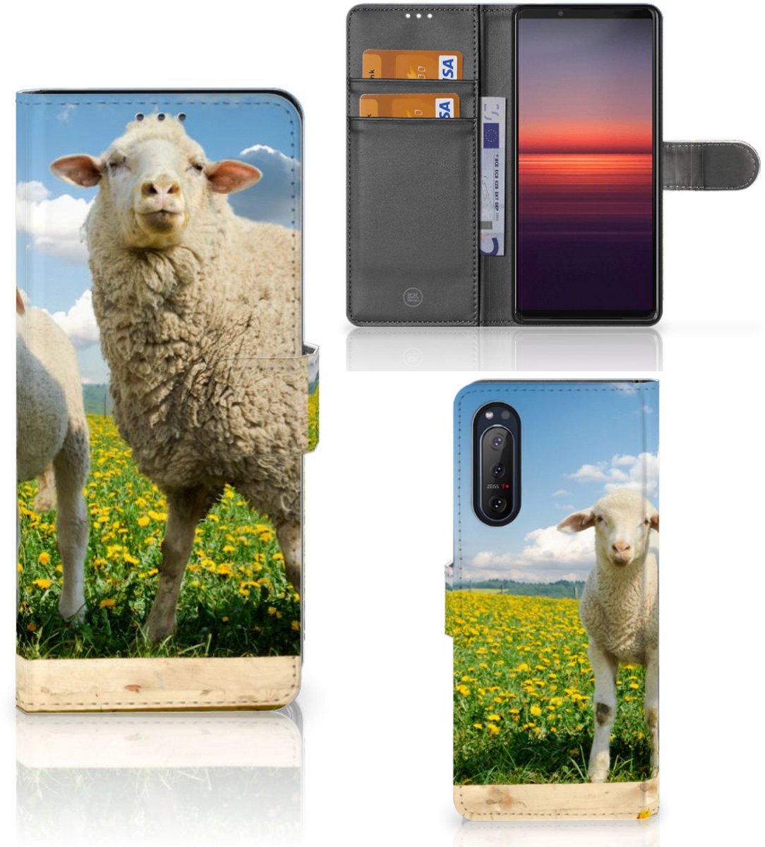 Sony Xperia 5II Telefoonhoesje met Pasjes Schaap en Lammetje