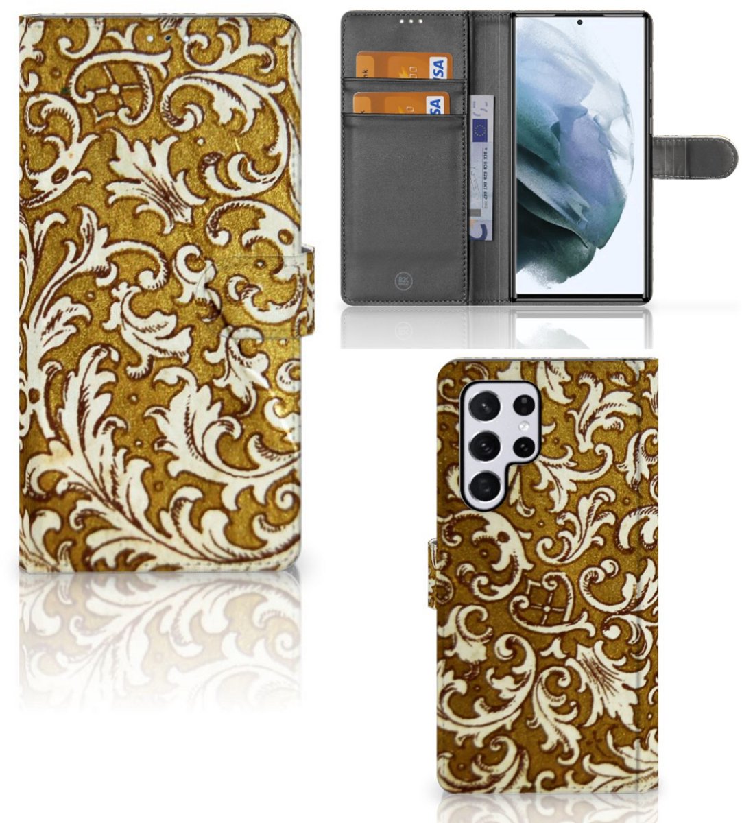 Wallet Case Samsung Galaxy S22 Ultra Barok Goud