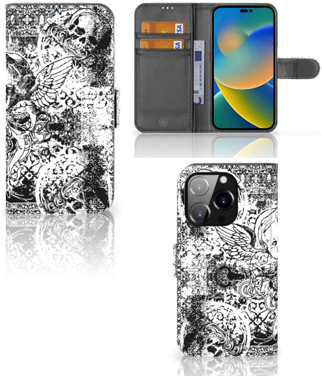 Telefoonhoesje met Naam iPhone 14 Pro Skulls Angel