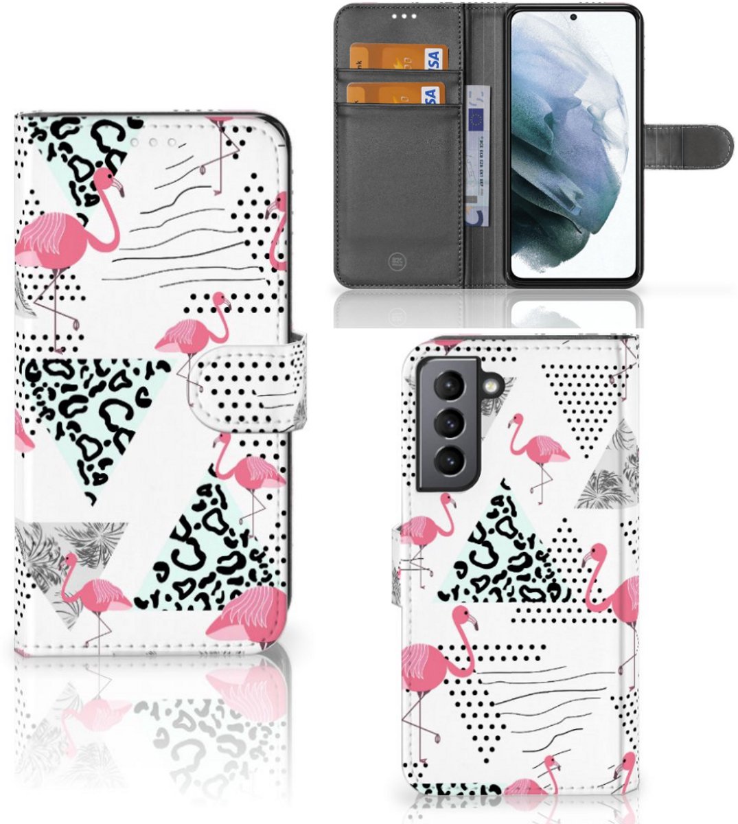 Samsung Galaxy S21 FE Telefoonhoesje met Pasjes Flamingo Triangle