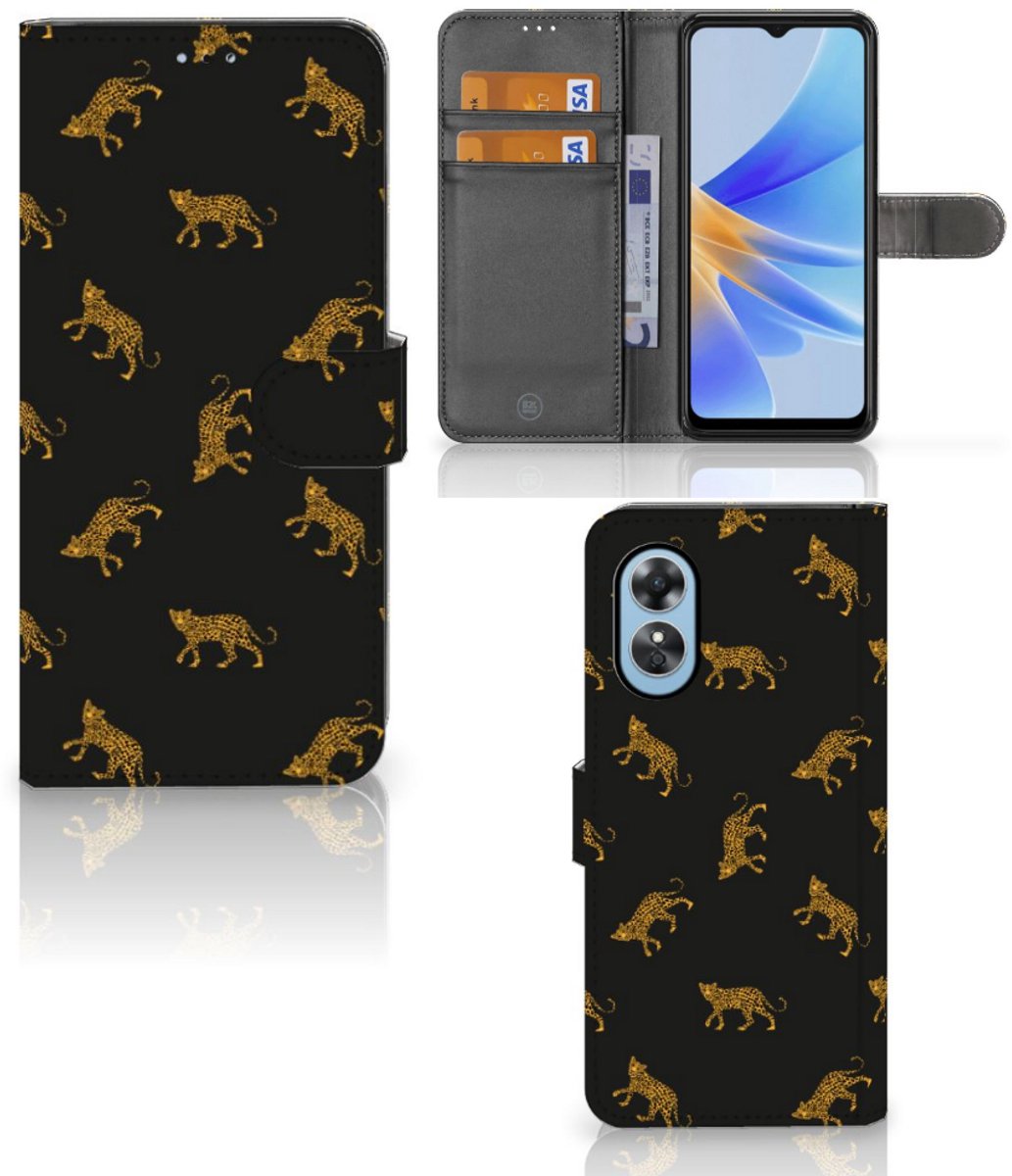 Book Case voor Telefoonhoesje met Pasjes voor OPPO A17 Leopards