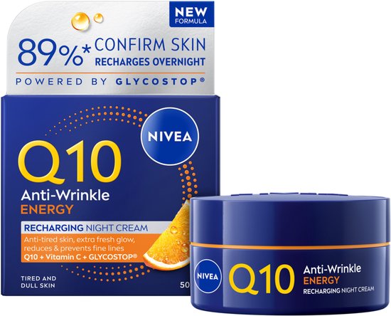 NIVEA Q10 Energy Versteviginde Nachtcreme voor Vrouwen - Hydraterende Anti-Rimpel Crème - Alle Huidtypes - met Vitamine C - 50 ml