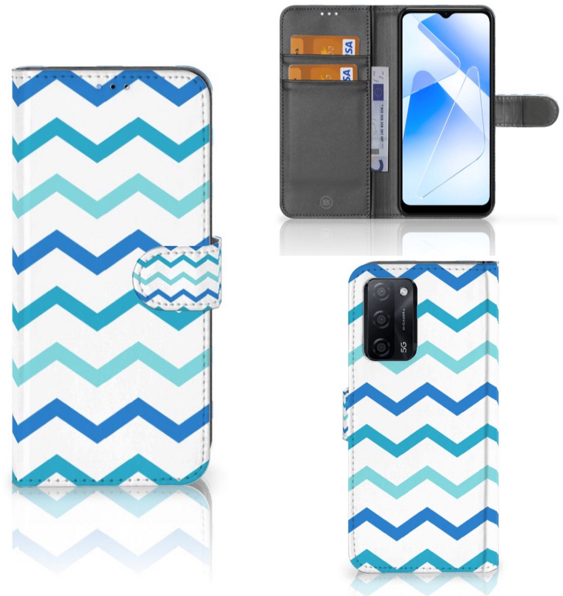 OPPO A16/A16s/A54s Telefoon Hoesje Zigzag Blauw