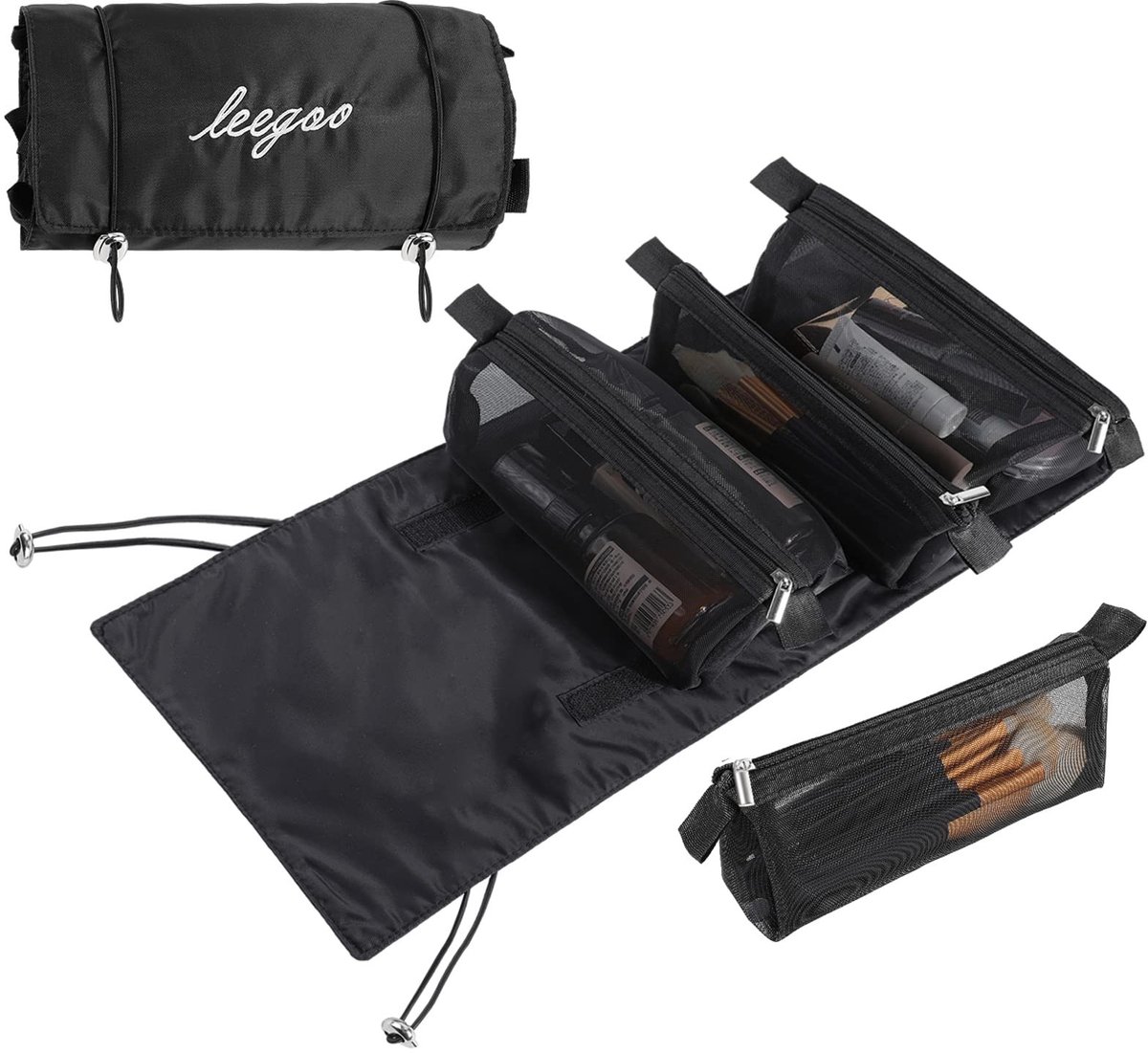 Allecto - - Makeup Bag - Toiletry Bag - 4-in-1 Reisset - Zwart - Cosmetica Organizer - Geschikt voor Reizen - Unisex