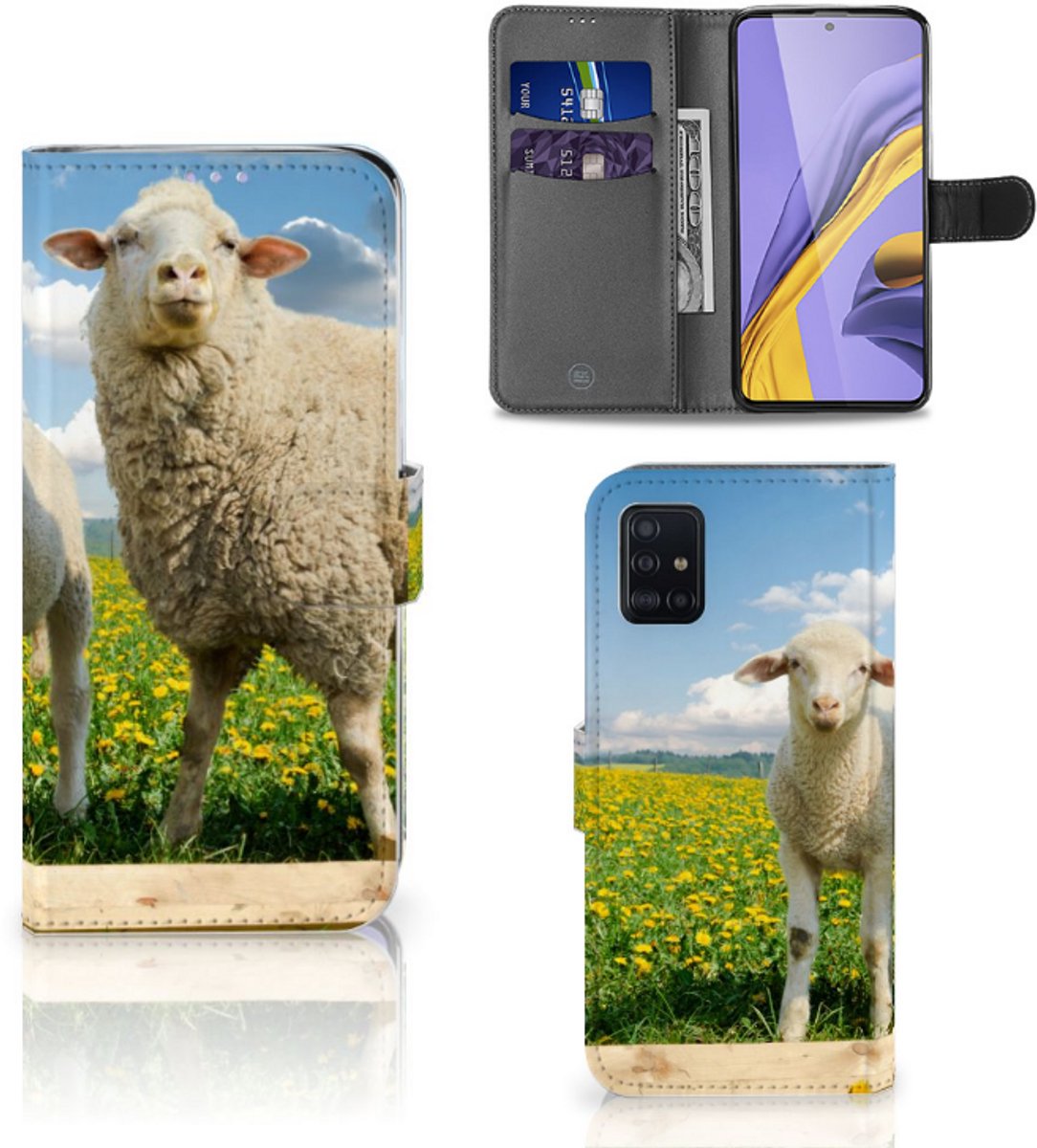 Samsung Galaxy A51 Telefoonhoesje met Pasjes Schaap en Lammetje