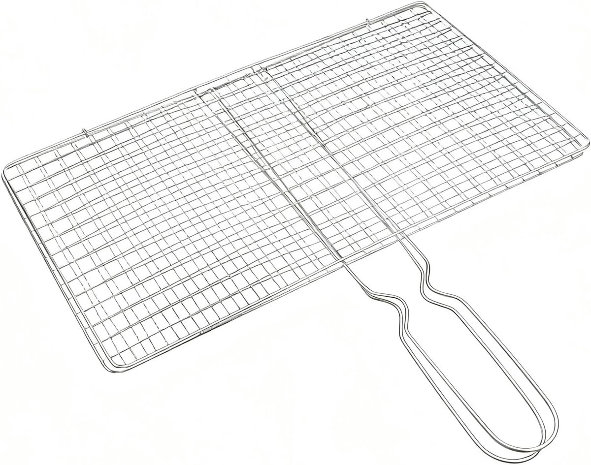 Visgrill Garnalengrill - Roestvrij staal rek - Buiten koken - Gelijkmatige warmteverdeling - 34 x 19 cm
