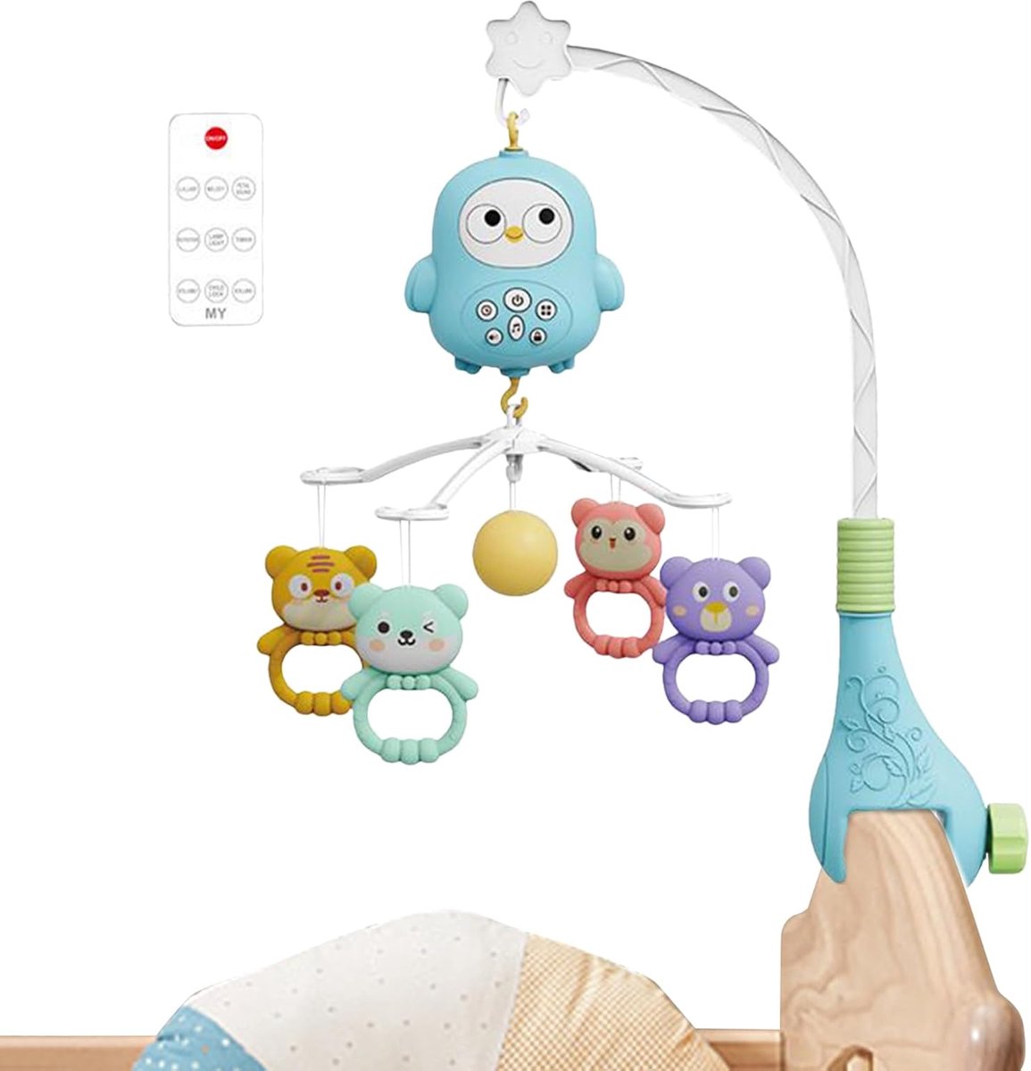 Baby wieg mobiel - Muziek rammelaar - Slaap verbeteraar - Veilig ophangsysteem - 40x25x48cm - Blauw