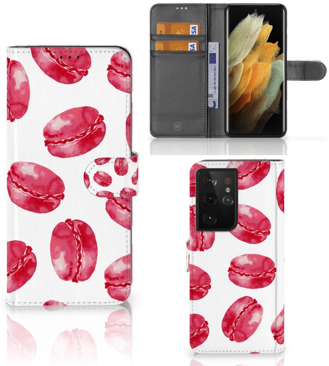 Samsung Galaxy S21 Ultra Book Cover Pink Macarons