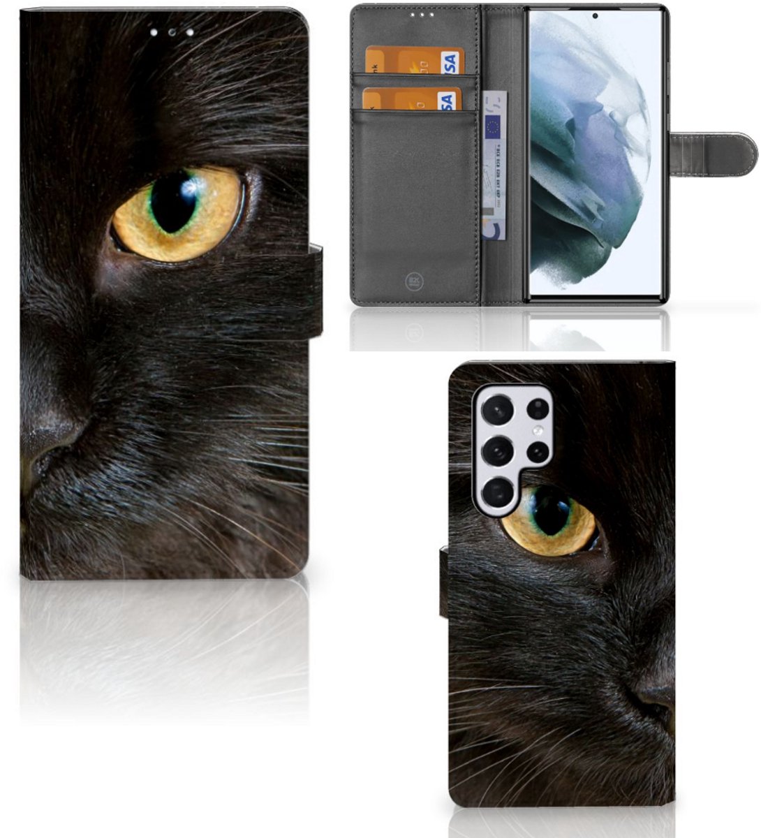 Samsung Galaxy S22 Ultra Telefoonhoesje met Pasjes Zwarte Kat