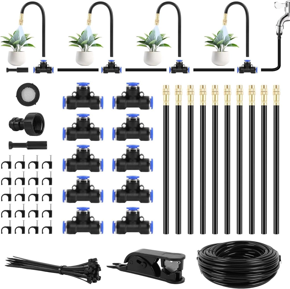 Irrigatiesysteem Kit - Automatische Tuinbesproeiing - Planten Water Geven - Verstelbare Nozzles - 15m Slang