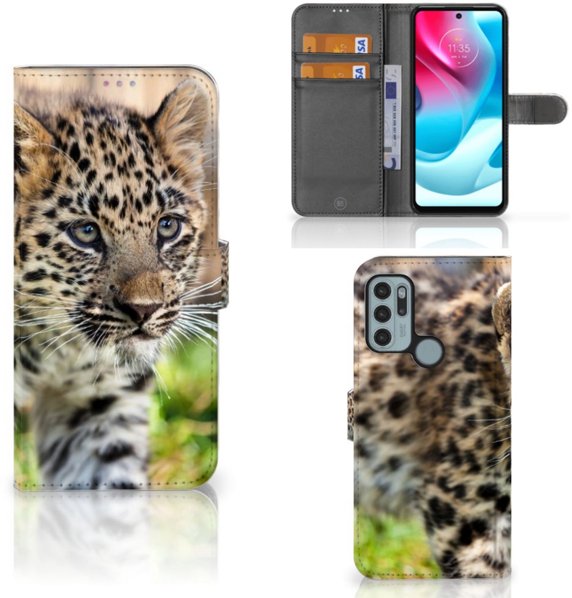 Motorola Moto G60s Telefoonhoesje met Pasjes Baby Luipaard