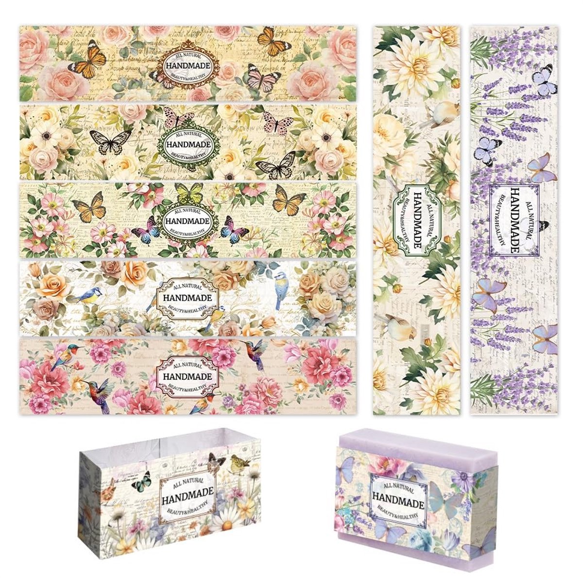 NTHProducts - Vintage Plant Wrap Tape - 90 Pcs Flower Soap Packaging Paper - Retro - Geschikt voor Handmade Soap en Cadeauverpakking - 21 x 5 cm